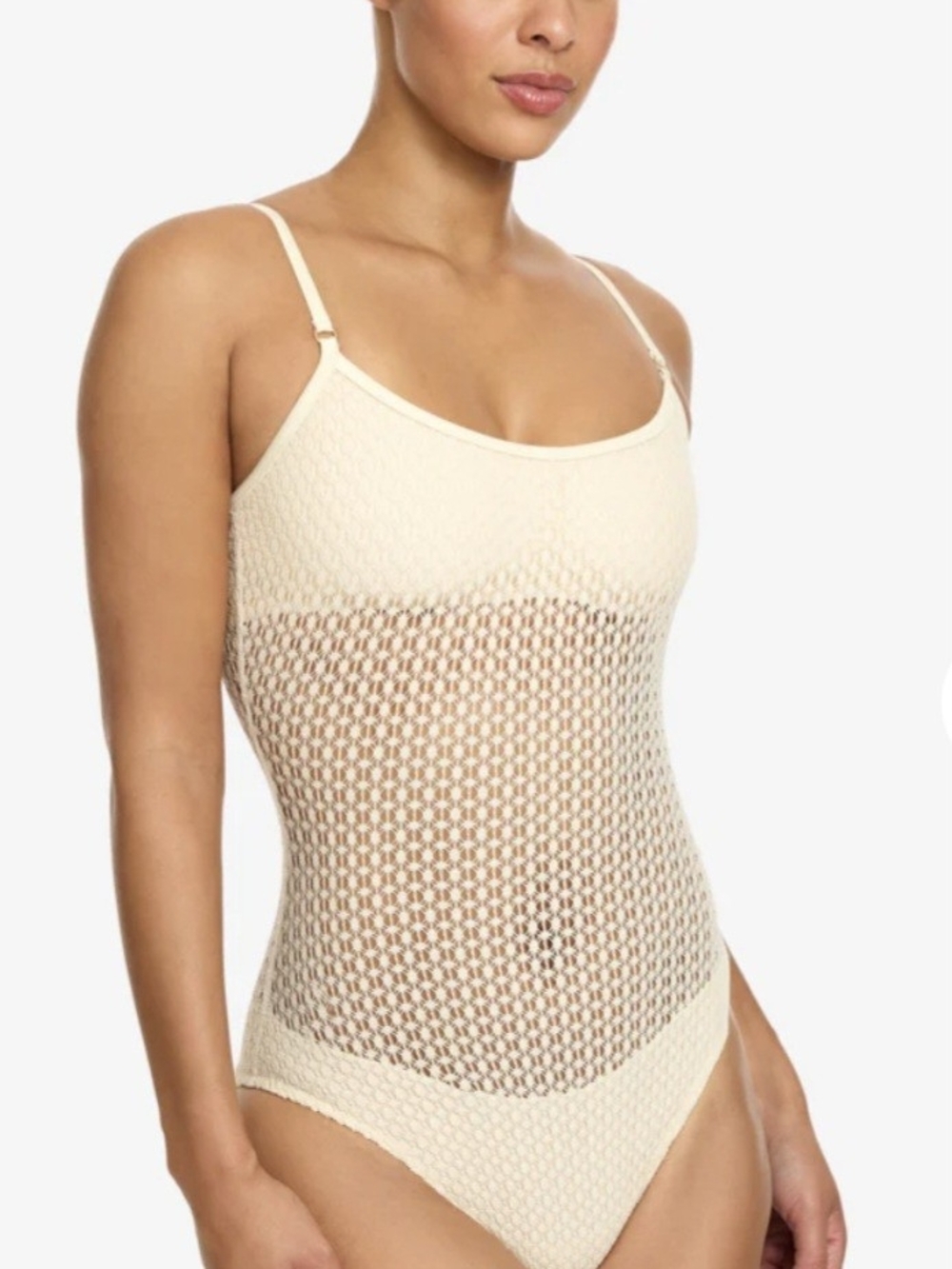 NWT Robin Piccone Cream Mesh Knit One Piece Swimsuit with Adjustable Straps